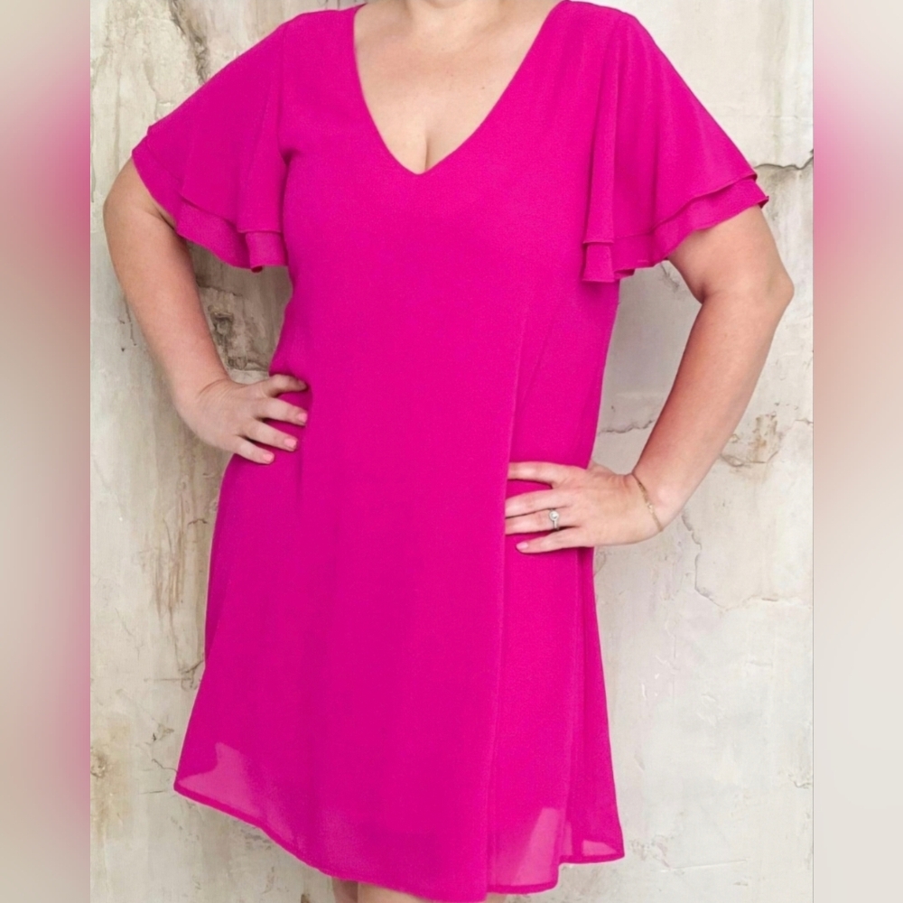 Hot pink flare sleeve dress